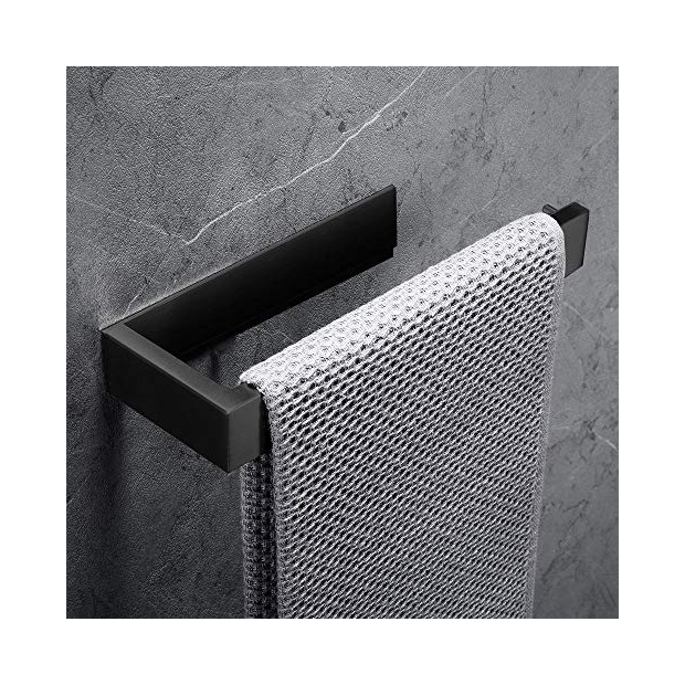 Toallero adhesivo con ganchos, toallero de baño para pegar sin taladro,  soporte de toalla de montaje de cinta adhesiva fuerte, aluminio espacial